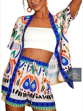 Women's 2 Piece Short Sleeve Shorts Lounge Set Beach Cover Up Outfit